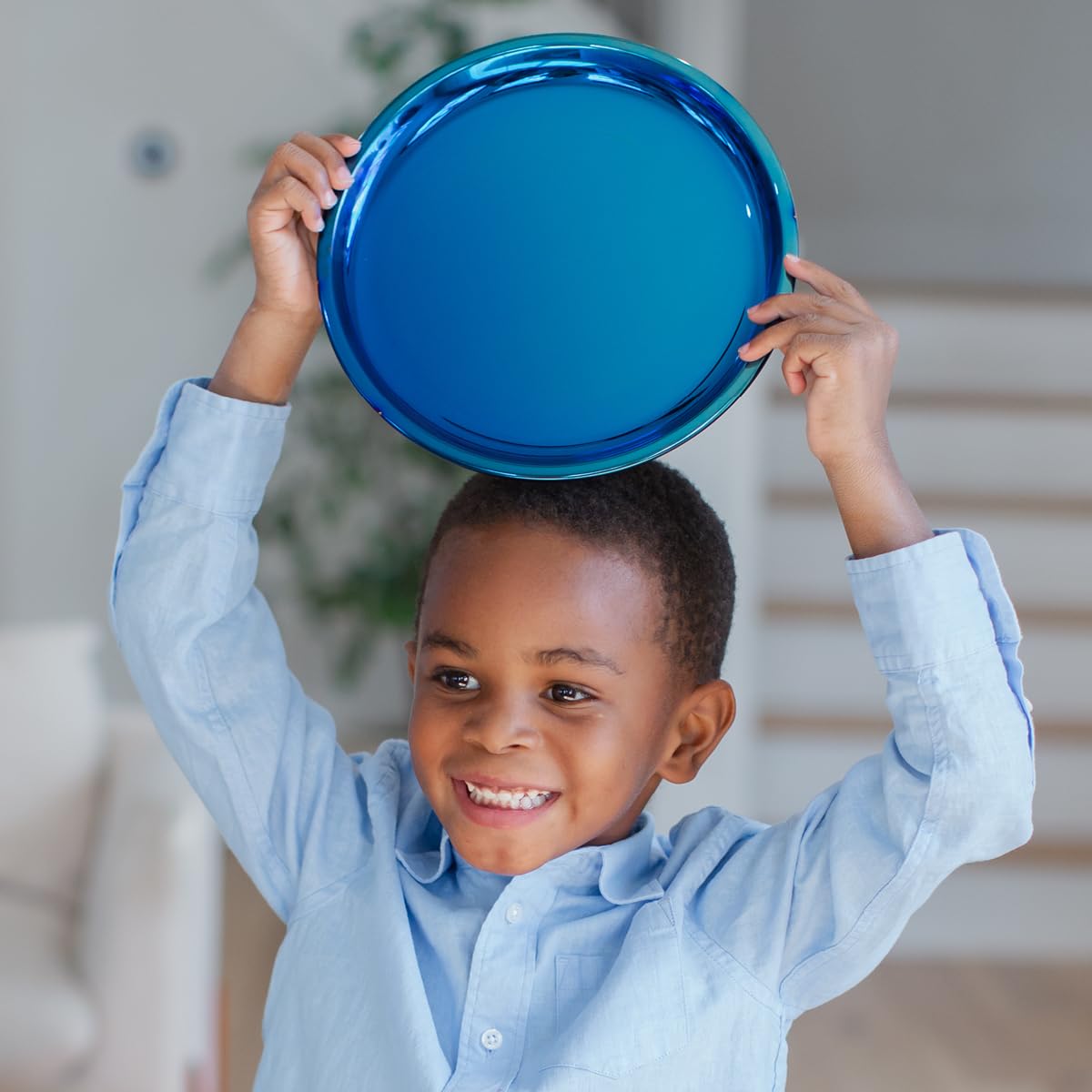 Ahimsa - Platos de acero inoxidable para niños, platos para niños pequeños, platos de cena, 100% libres de BPA y aptos para lavaplatos, plato azul (paquete de 1), PLA9-108