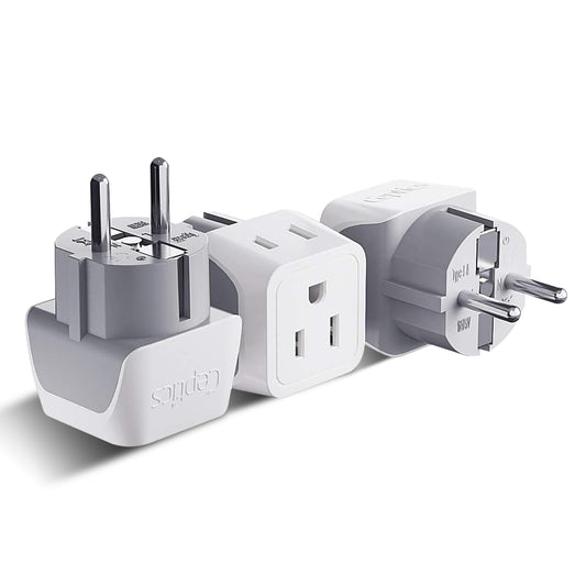 Adaptador de Viaje Ceptics USA a Schuko Alemania Francia Rusia Blanco Ultra Compacto 3 Piezas