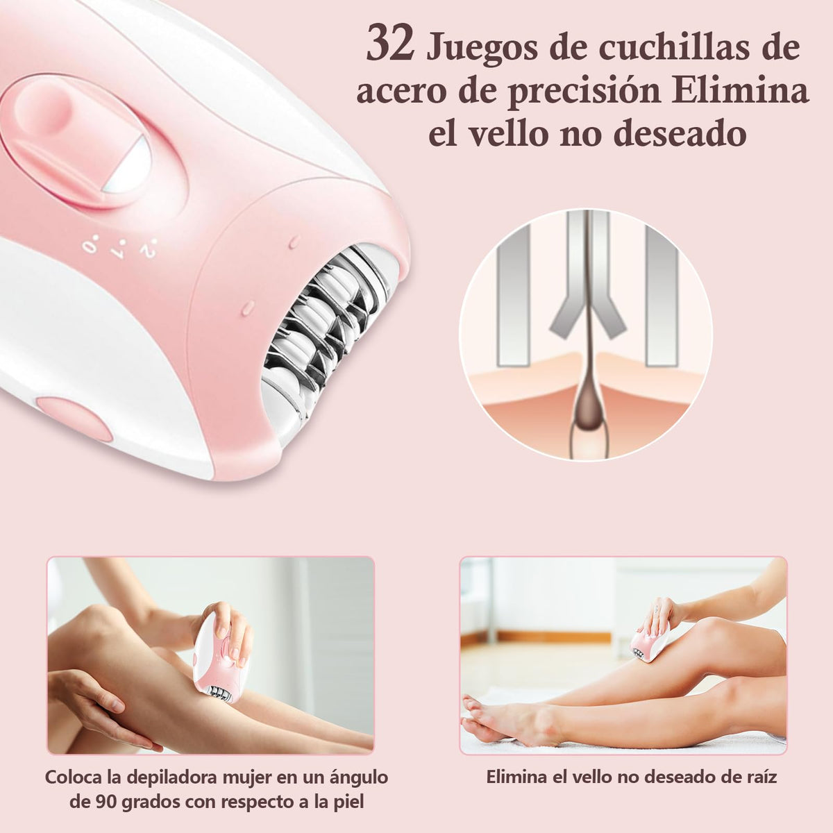 CAVIGLTE Depiladora Mujer, Depiladora Electrica Mujer, Maquina Depiladora Mujer para Axilas, Brazos, Piernas, Alrededor de los Labios