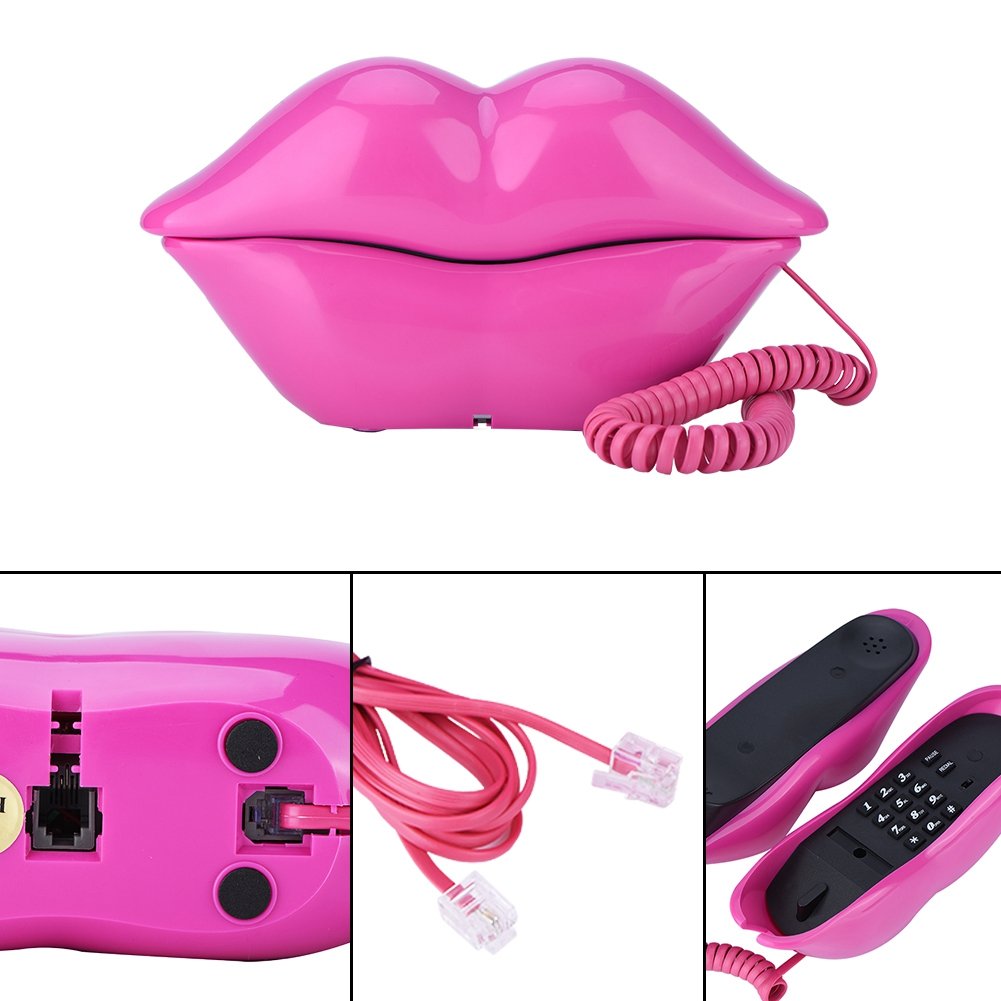 Eboxer Teléfono Creativo con Cable, Novedad Gracioso Labio Rojo Rosa Teléfono Fijo de Decoración como Regalos para Amigos y Familias,Adecuado para Hotel, Hogar, Oficina