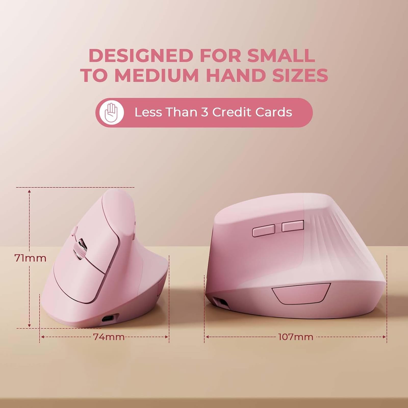 Mouse Vertical zienstar Rosa Ergonómico Inalámbrico Recargable Modo Dual Clic Silencioso