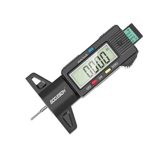 GODESON Medidor de profundidad de la banda de rodadura de neumáticos, medidor digital de profundidad de 25,4 mm con barra codificada por colores, medidor de profundidad de neumáticos de fácil lectura