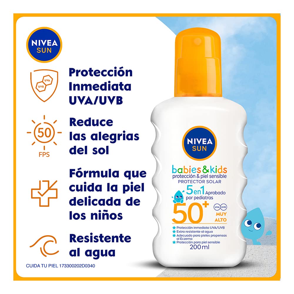 Protector Solar en Spray NIVEA Kids FPS 50+ Resistente al Agua para Piel Sensible