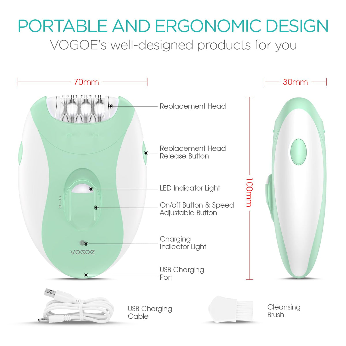 VOGOE Depiladora para Mujeres: Depiladoras Inalámbricas para Mujeres, Afeitadora Eléctrica 4 En 1, 2 Velocidades Y 21 Pinzas para Cara, Piernas, Brazos, Axilas, Bikini, Hr310 Verde