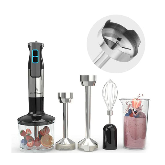 ChefWave - Batidora de inmersión intermixta de mano, 500 W 5 en 1, batidora de mano multiusos de 9 velocidades, vaso de 20 onzas, picador de 20 onzas, batidor de huevo, varitas de inmersión de 6.3