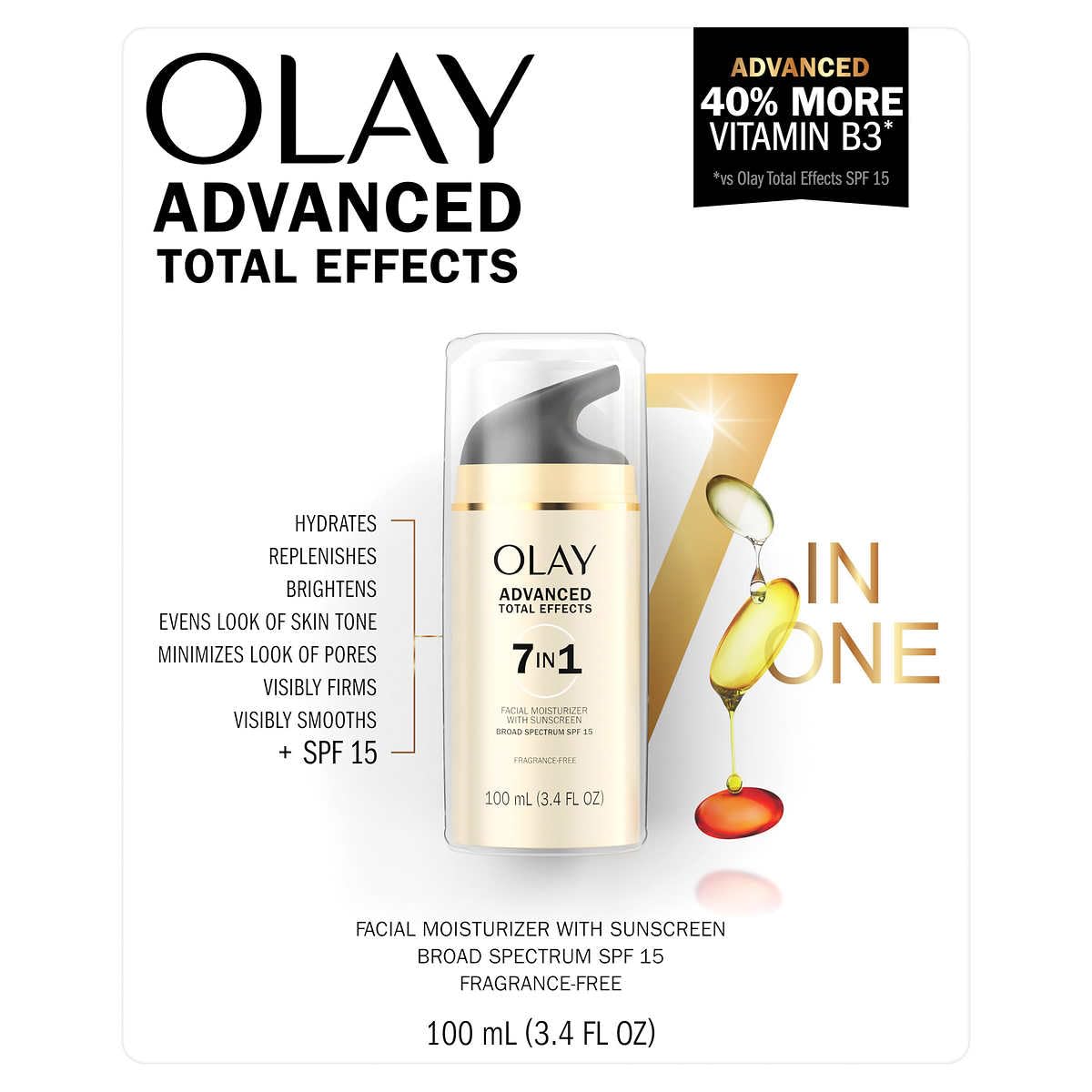 Olay Crema hidratante Advanced Total Effects FPS 15, 3,4 fl oz