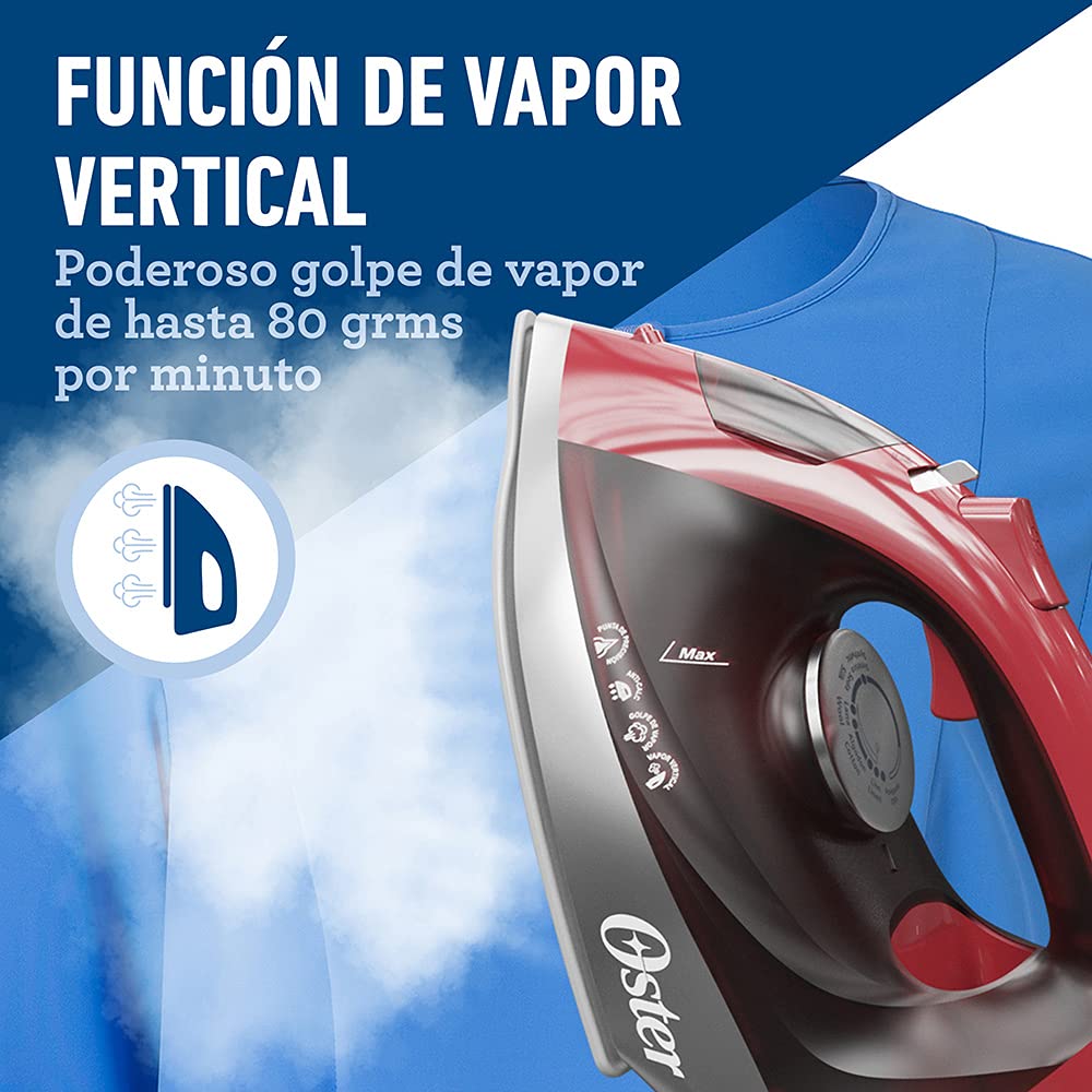 Plancha de Vapor Oster roja con Suela de Cerámica y Máxima Distribución del Vapor