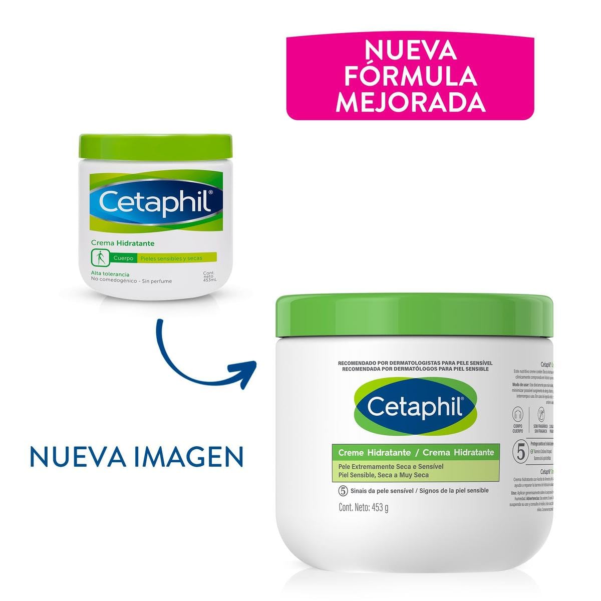 CETAPHIL Crema Hidratante 1 pz 453 g Restablece la Barrera Natural de la Piel en 1 Semana Recomendada por Dermatólogos para Piel Sensible