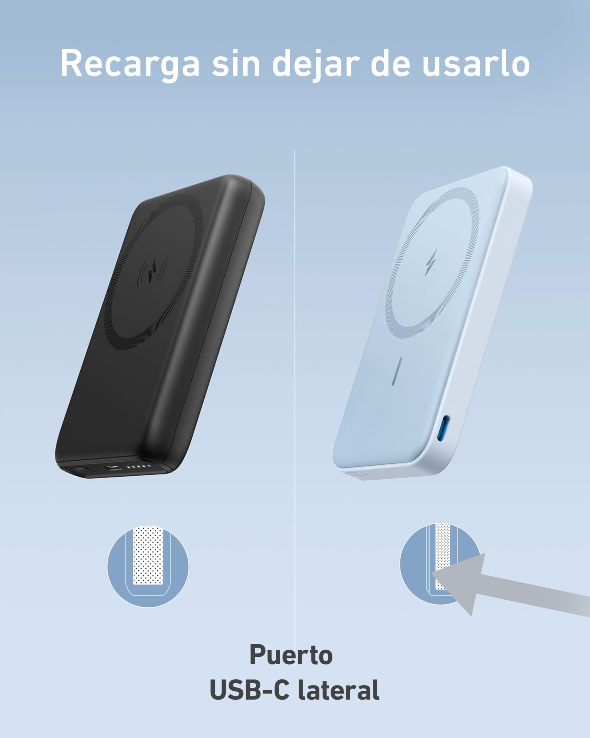 Batería Anker Azul magnética Plegable 5000 mAh Compatible con iPhone 15 Series