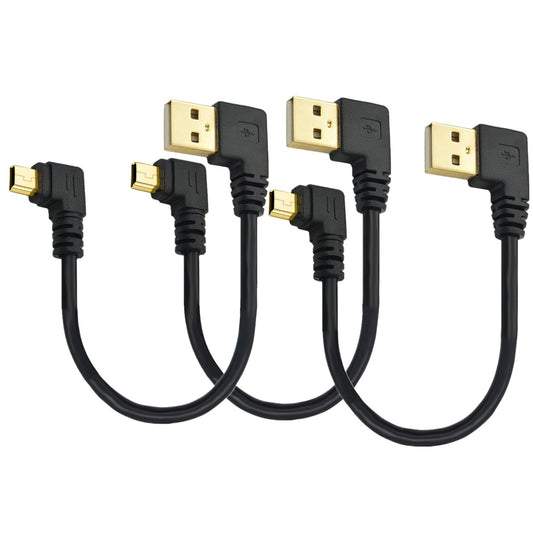 Cable USB Mini de Carga de Datos Negro en Ángulo Recto Tipo A a 5 Pines para Dash Cam y Más