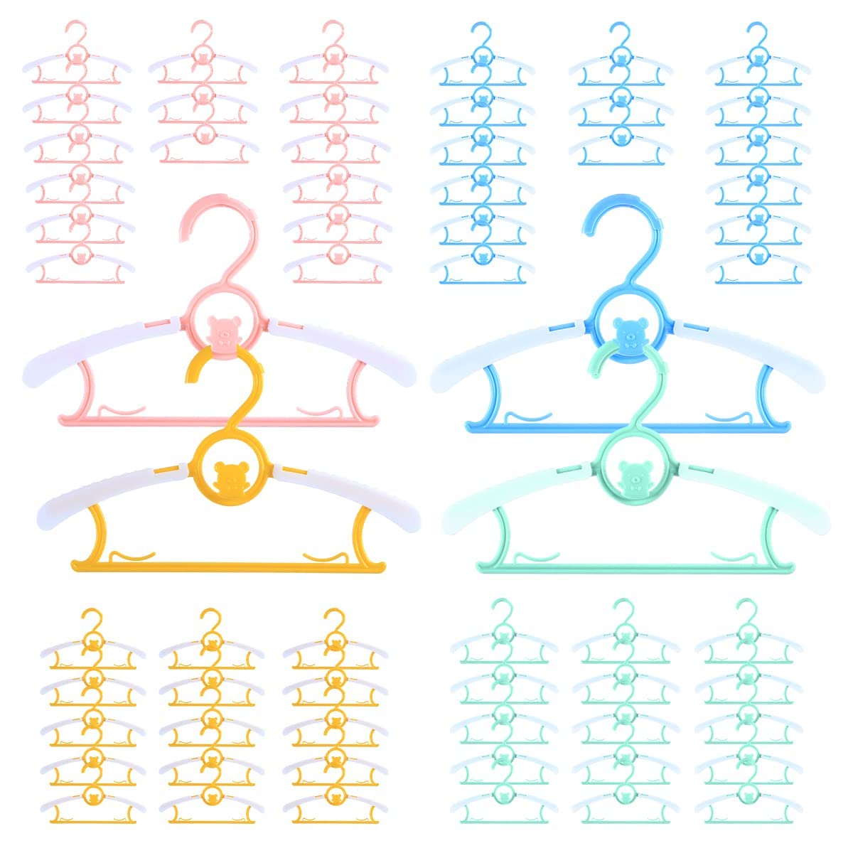 Perchas para bebé para guardería, clóset, paquete de 60 perchas de plástico para niños, ahorro de espacio, antideslizantes, extensibles, de 11 a 14 pulgadas, perchas ajustables para ropa resistente a