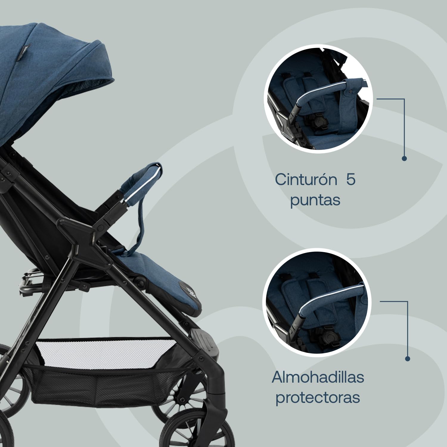 Bebesit Carriola para Bebe Sprint | Carriola de Bastón Ligera con Cinturón de 5 Puntos | Recién Nacidos a 4 Años | Carriola de Viaje con Toldo, 3 Paneles, Reposa Pie Ajustable y Canasta Portaobjetos