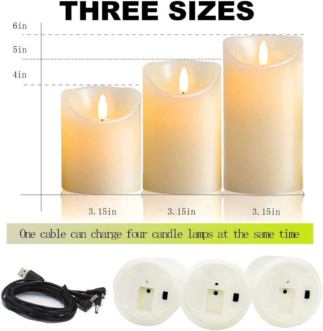 Autbye - Velas Recargables Sin Llama, Velas LED Parpadeantes con Brillo Ajustable y Control Remoto de Temporización, Luces de Té, Paquete de 3 Unidades de 10Centímetros x 13Centímetros x 15Centímetros