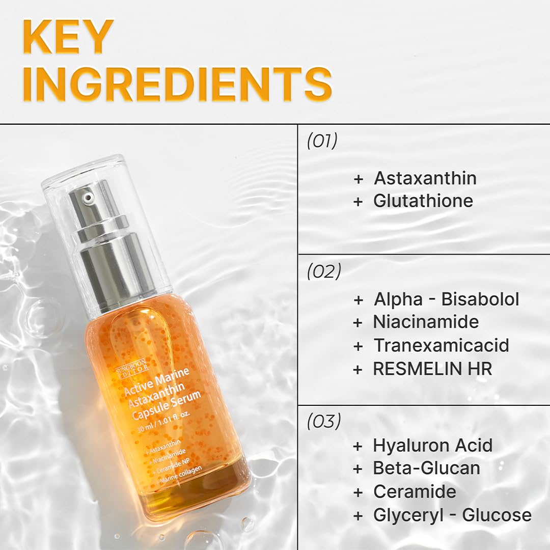 Suero de astaxantina marina activa 30 ml | Tono de piel uniforme | Hidratación y revitalización