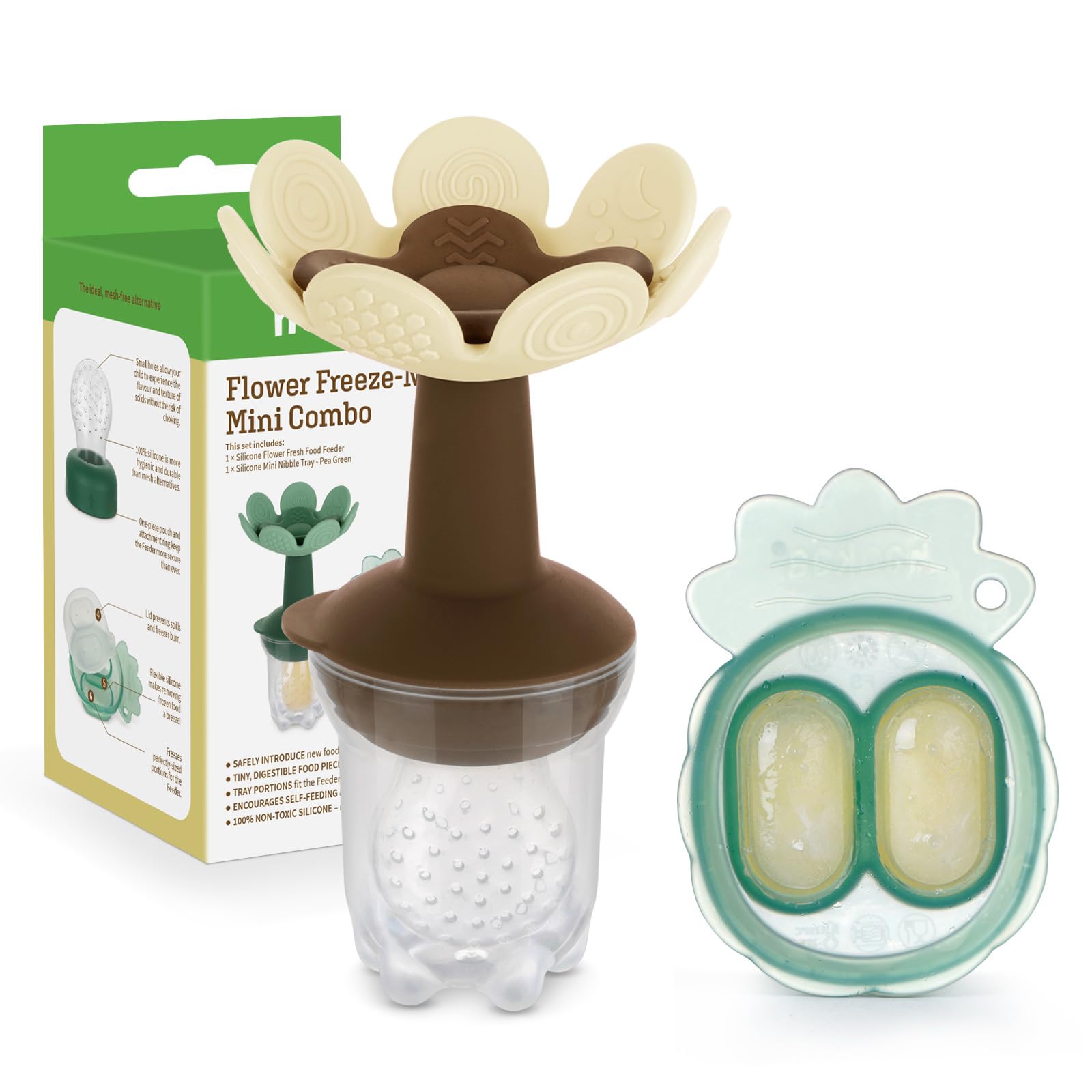 Haakaa - Alimentador de alimentos de frutas frescas para bebé con mini bandeja para congelador, molde de paletas de leche materna para alivio de enfriamiento del bebé, alimentador de malla de silicona