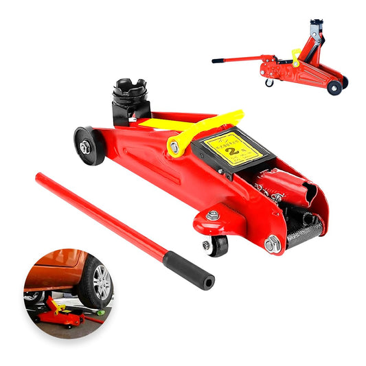 Gato Hidráulico RagaBasics Rojo de Acero Inoxidable con Seguros de Llantas y Agarradera Portátil