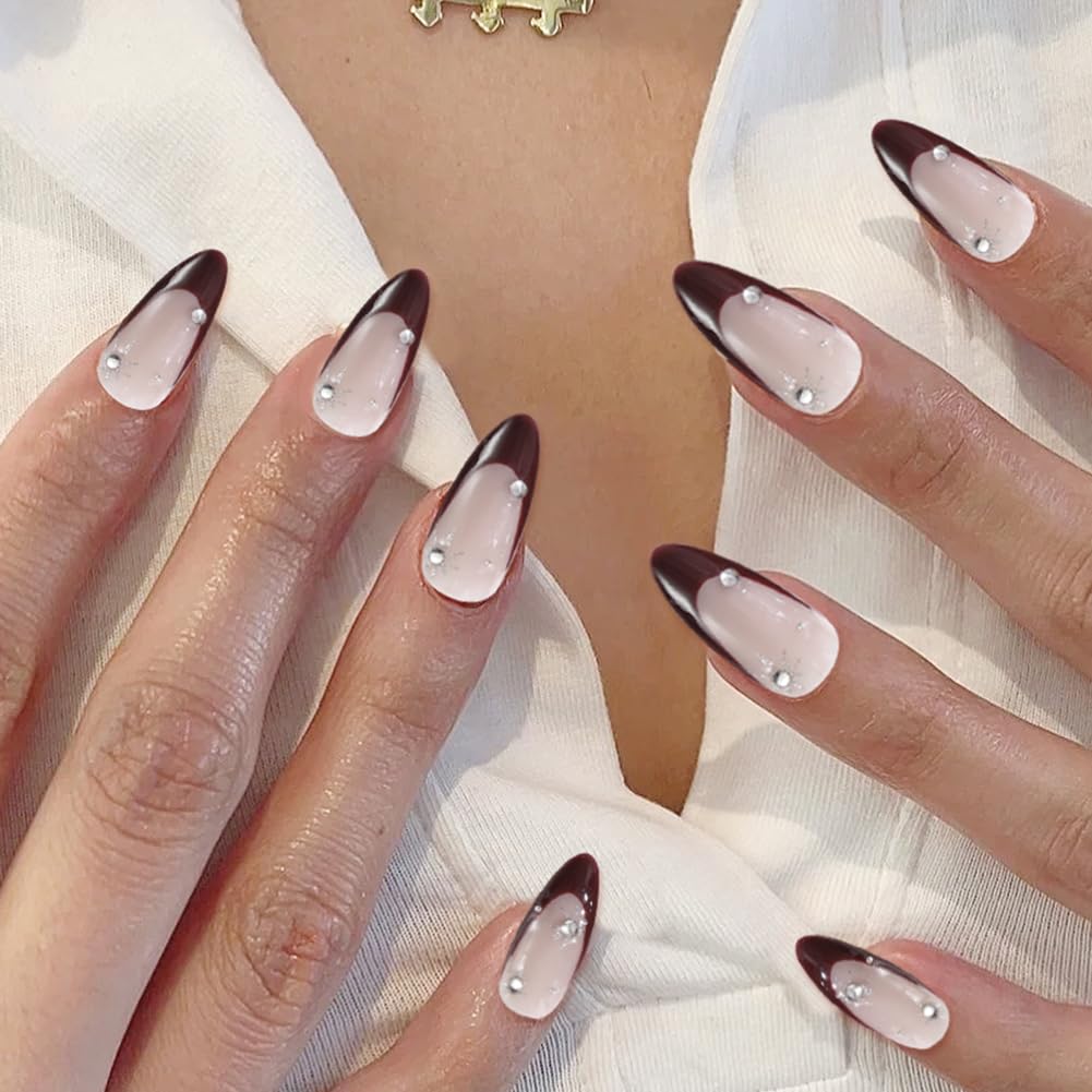 ADAIER Uñas francesas hechas a mano, para bodas y fiestas. Juego de 10 uñas opacas reutilizables para mujer (Z-02) (Z13, M)