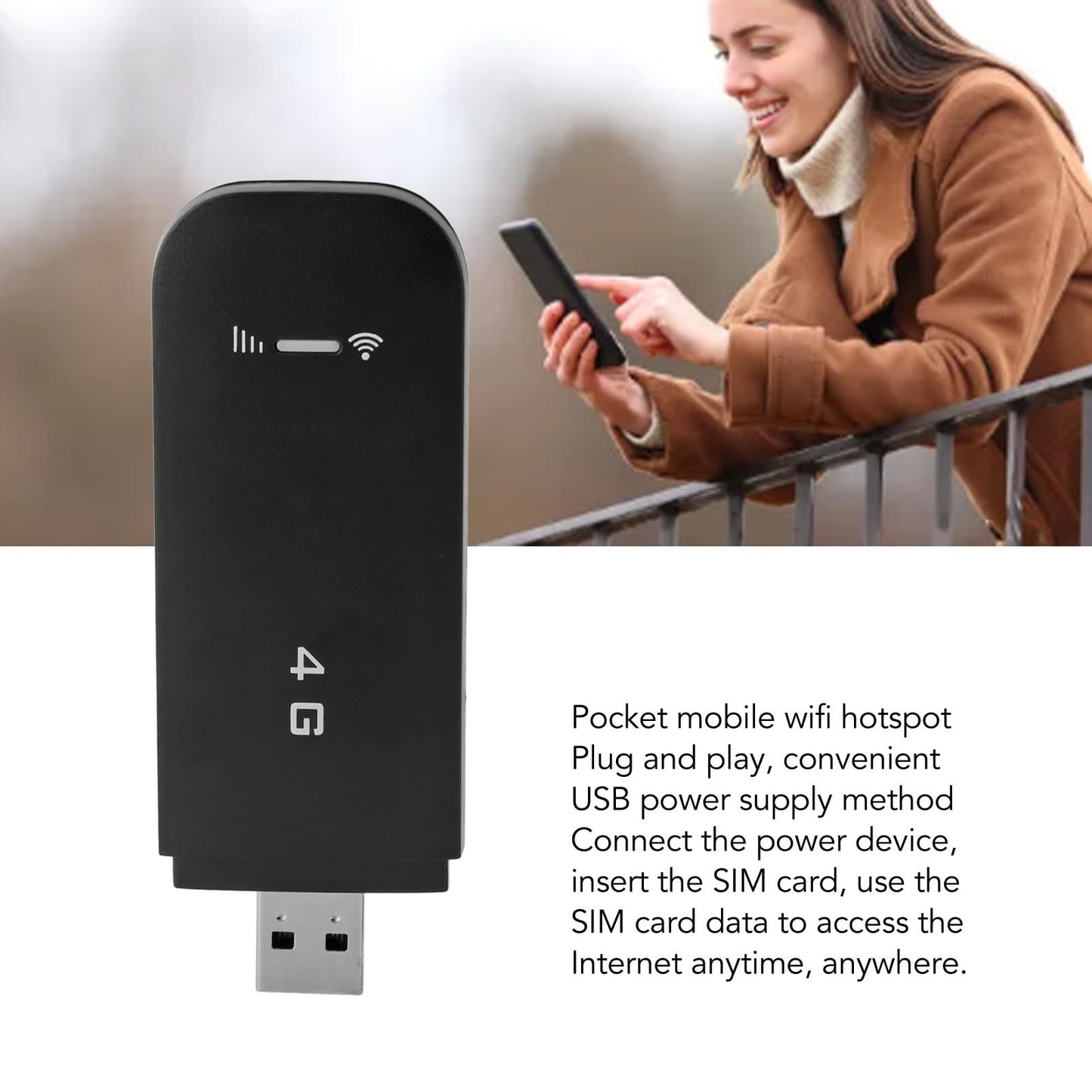 Enrutador USB 4G LTE Zopsc Blanco con Ranura para Tarjeta SIM y Cifrado WiFi para Viaje