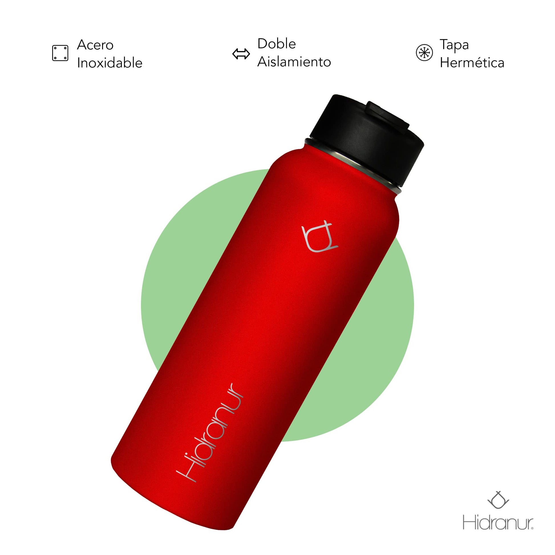 Hidranur Termo de Acero Inoxidable Doble Aislamiento Térmico, Termo Para Café 40 oz (1182.94 ml), 3 Tapas Herméticas, 2 Popotes, 24 Hrs de Agua Caliente y Fría (Rojo, 40 Oz (1182.94 ml))