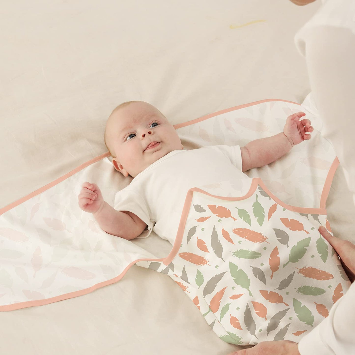 GLLQUEN BABY - Mantas para bebés y niñas, de 3 a 6 meses, plumas y punto ondulado, paquete de 3 unidades, saco de dormir ajustable para recién nacido, (mediano/grande)