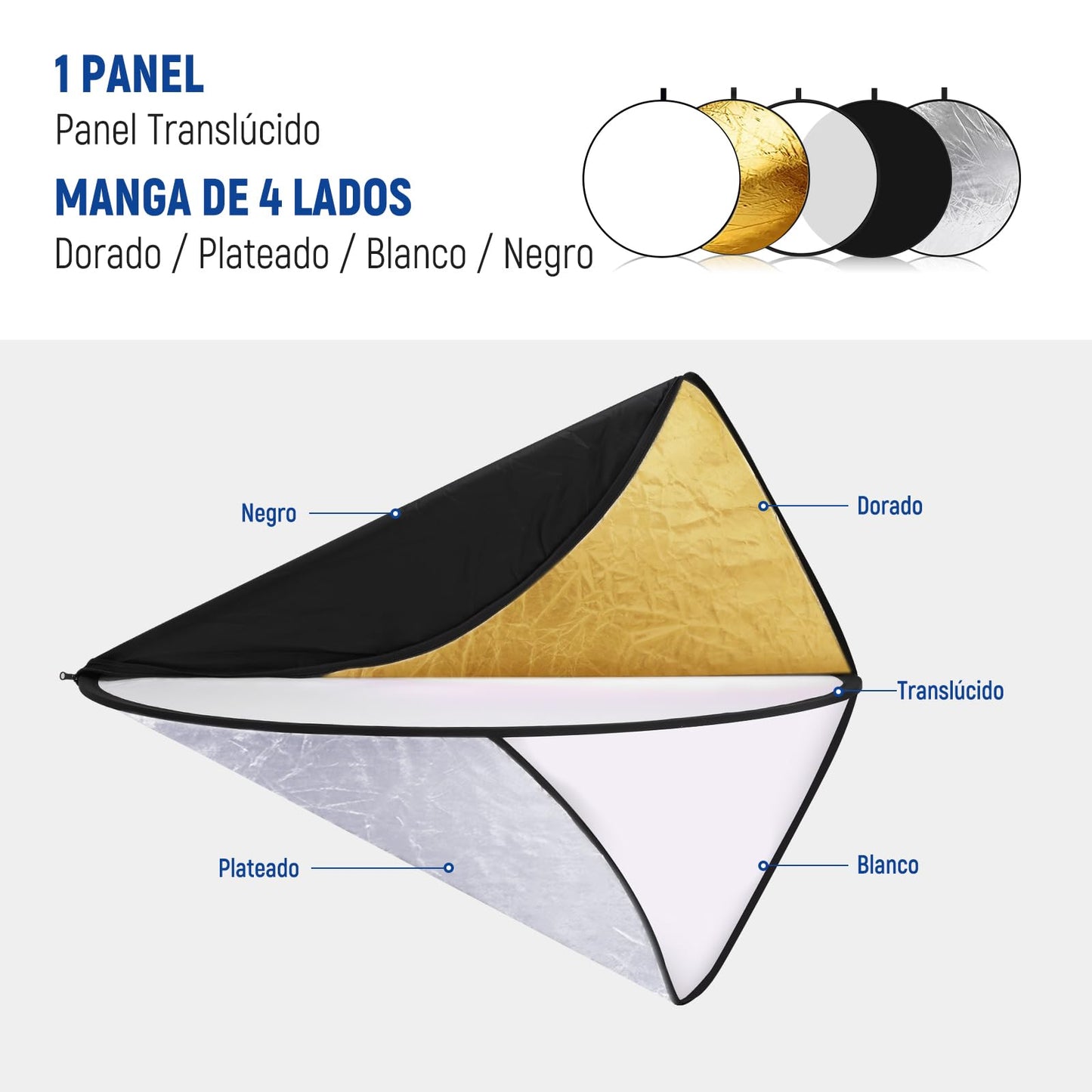 NEEWER Reflector Luz de 12in/30cm Difusor de Luz 5 en 1 Multi Disco Plegable con Bolsa Translúcido, Plateado, Dorado, Blanco y Negro para Iluminación de Fotografía de Estudio y Exteriores
