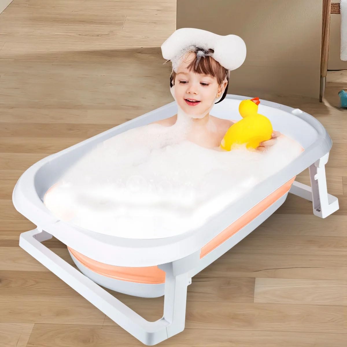 Bañera Tina de Baño Plegable para Bebés - Tina Para Baño Bebé Portátil, con Cojín Antideslizante y Visualización de la Temperatura, con Orificio de Drenaje, Apto para Niños de 0 a 6 Años (Rosa)