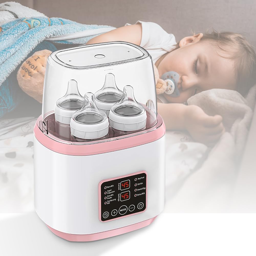 JESWO Calentador de Biberones con Control Remoto, Esterilizador de Biberones Multifuncional 9 en 1, Calienta Biberones para 4 Biberones, Calentador de Mamilas Modo Constante de 24H, Sin BPA