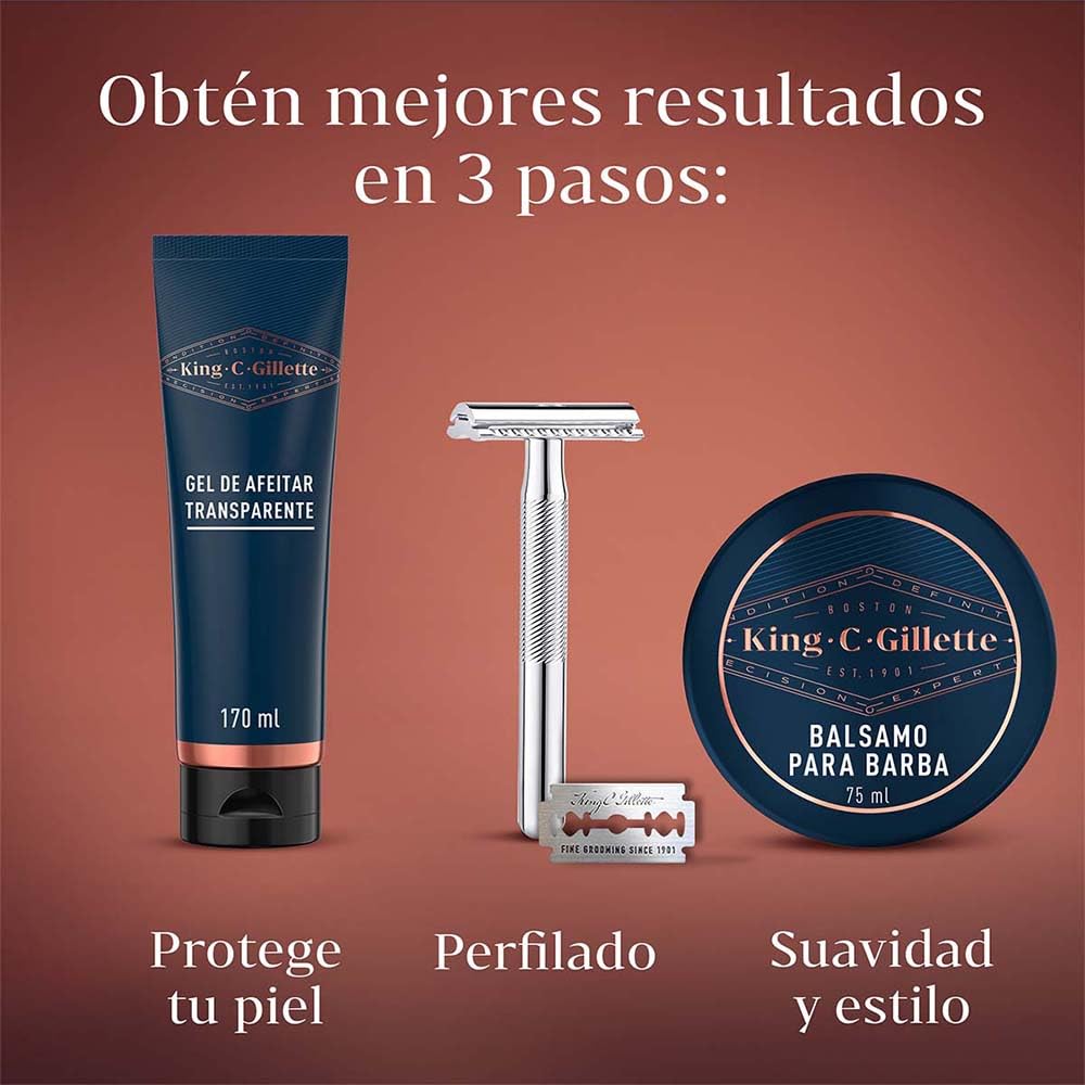 Gillette King C. Gel para Afeitar con Aloe para Rasurar la Barba con Rastrillo 170ml