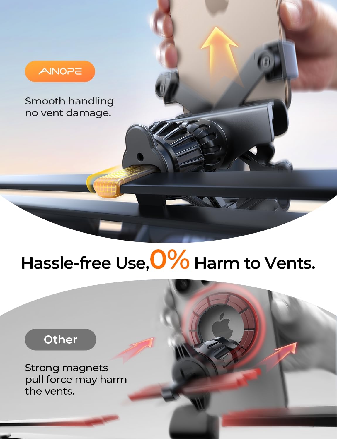 AINOPE Soporte Celular Auto, [Ganchos Metálicos Más Sólidos] Porta Celular para Auto, Soporte Rejillas Ventilación, Compatible con iPhone 16 15 14 Pro MAX Plus, Motorola, Xiaomi, Galaxy S24 S23 Ultra