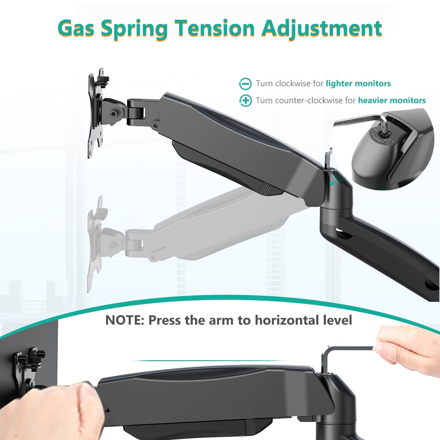 Soporte para Monitor WALI Negro Totalmente Ajustable para Pared Doble de hasta 32 Pulgadas 10 kg con Brazo y Resorte de Gas