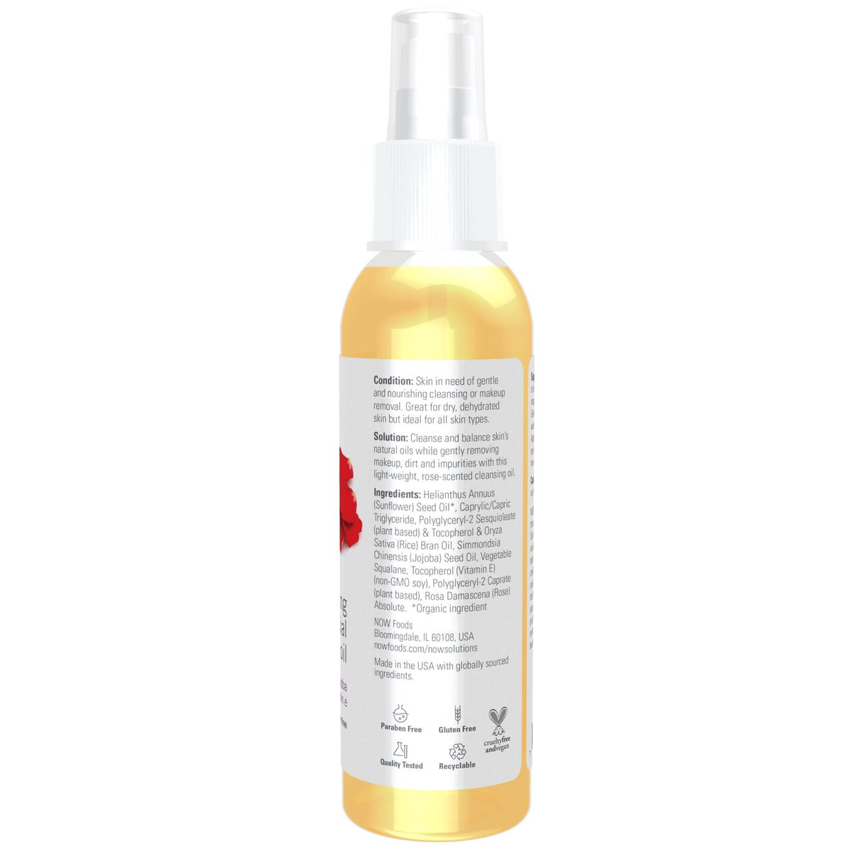 Now Foods Aceite Limpiador Facial Calmante De Rosas Con Aceite De Jojoba, Vitamina E Y Absoluto De Rosa, 4 Onzas Líquidas Oro Amarillo 4 Onzas Líquidas (Paquete De 1)
