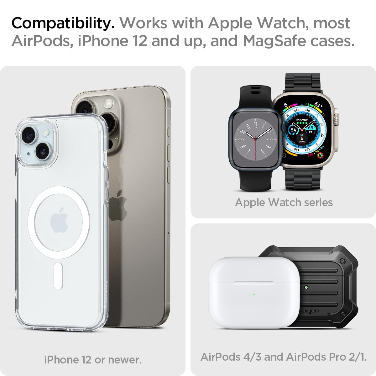 Soporte de Carga Inalámbrico Spigen OneTap Pro Blanco 3 en 1 MagFit 15W para iPhone y Apple Watch