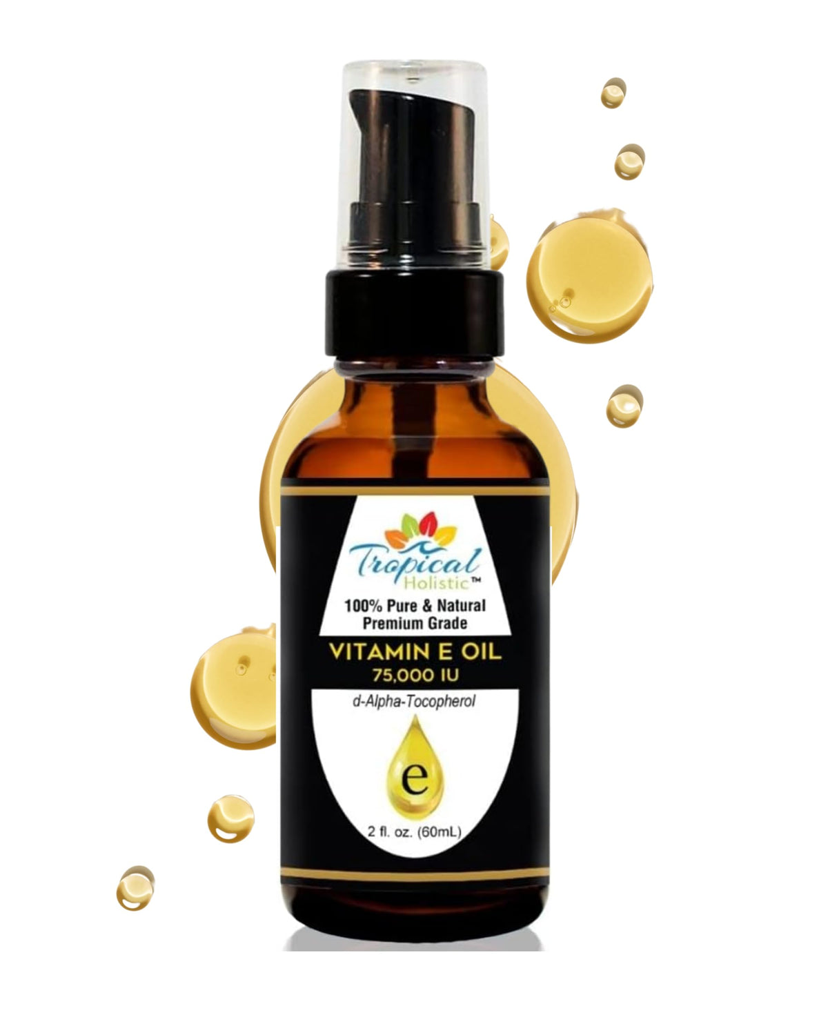 Aceite de vitamina E 100% puro de 2 onzas – máxima fuerza 75.000 UI bloquea radicales libres, ralentiza el envejecimiento, reduce las arrugas, piel, uñas, cabello, cicatrices, quemaduras solares, tamaño de viaje