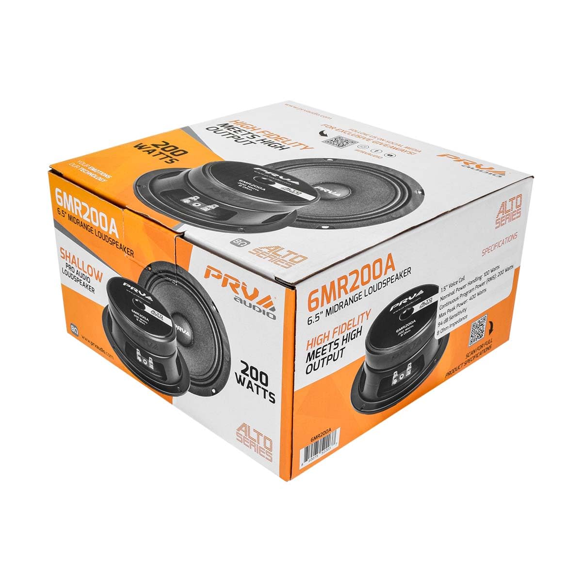 PRV Audio Altavoz de rango medio poco profundo de 6,5 pulgadas, 6MR200A, potencia de programa de 200 vatios, 8 ohmios de montaje superficial para coche, bobina de voz de 1.5 pulgadas, 100 vatios RMS, compacto para puertas (individual)