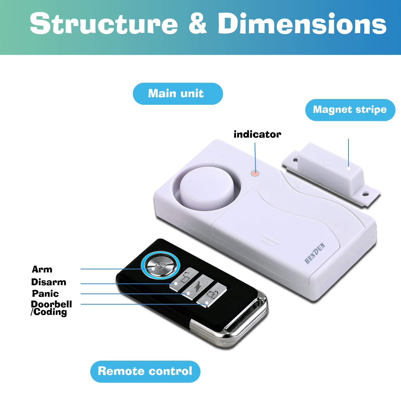 HENDUN - Alarma de puerta remota inalámbrica cuando se abre, alarmas de apertura de ventanas, sensor de seguridad magnético, seguridad de piscina para niños, cuidado de Alzheimer