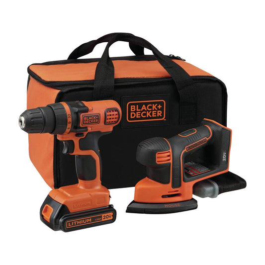 BLACK+DECKER Kit Taladro y Lijadora inalámbrico 20V MAX con Bolsa de almacenamiento LD120SB