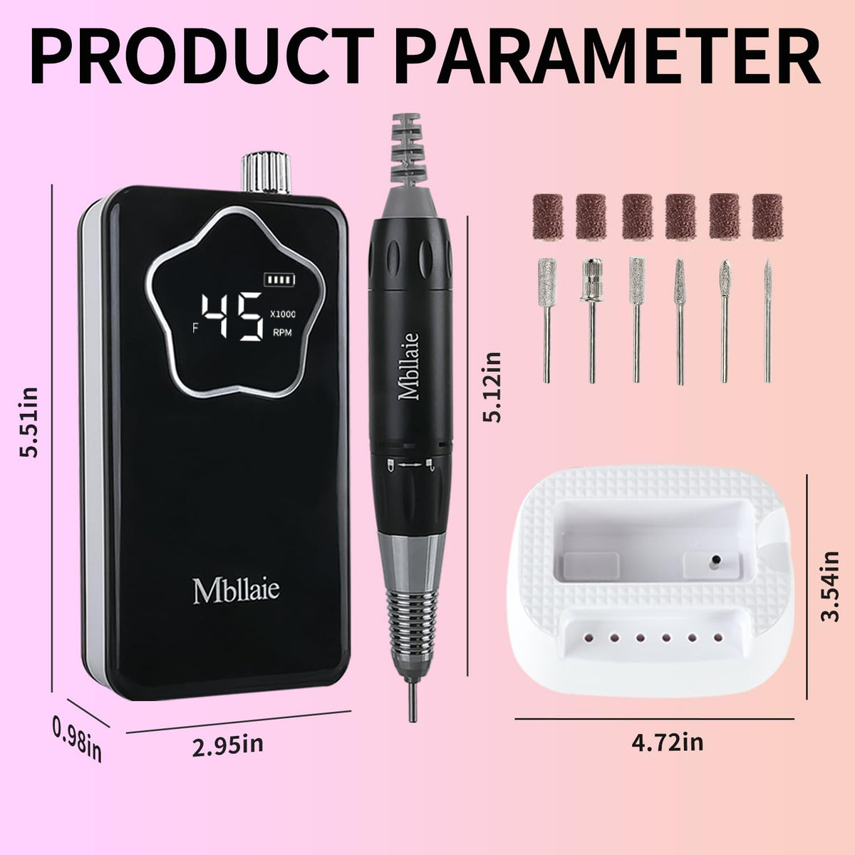 Taladro de Uñas Eléctrico Profesional Mbllaie 45000 RPM Inalámbrico Recargable