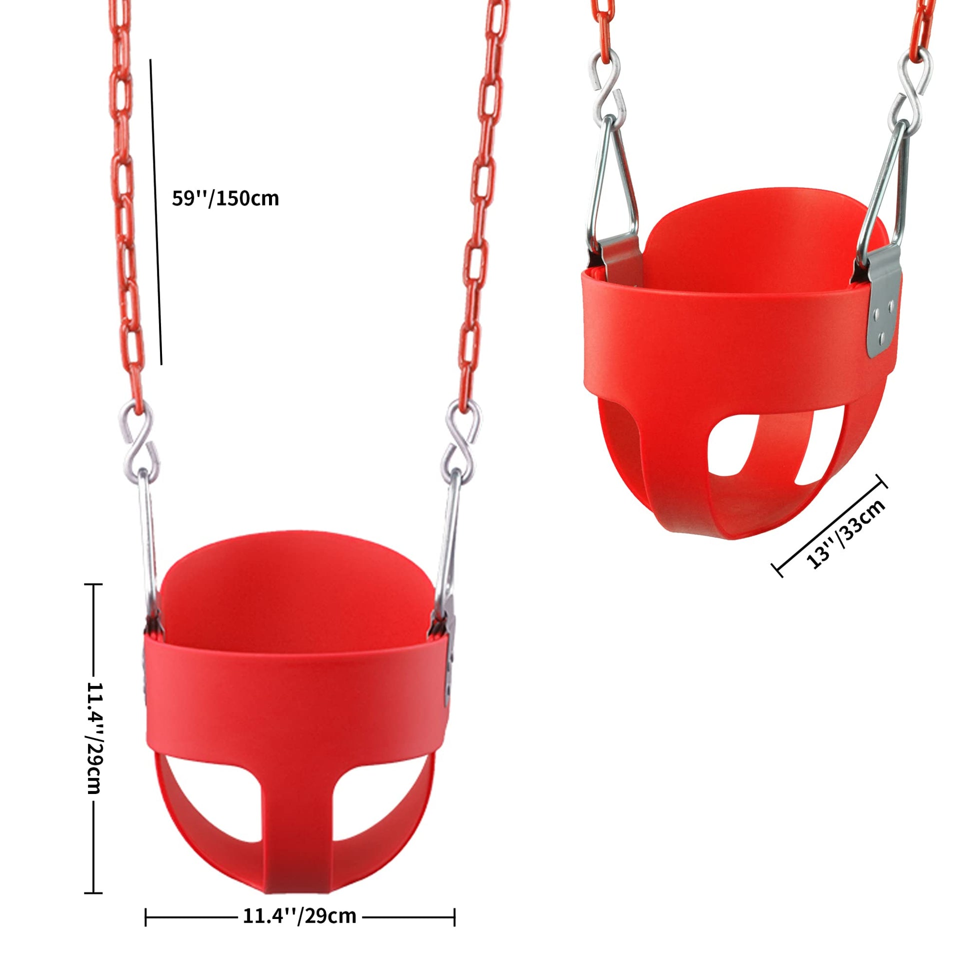 KINSPORY Asiento de Columpio, 150cm Columpio para bebé con Cadenas de Hierro Resistentes recubiertas, Juego de Columpio al Aire Libre con Respaldo Alto y Correas para árboles - Rojo