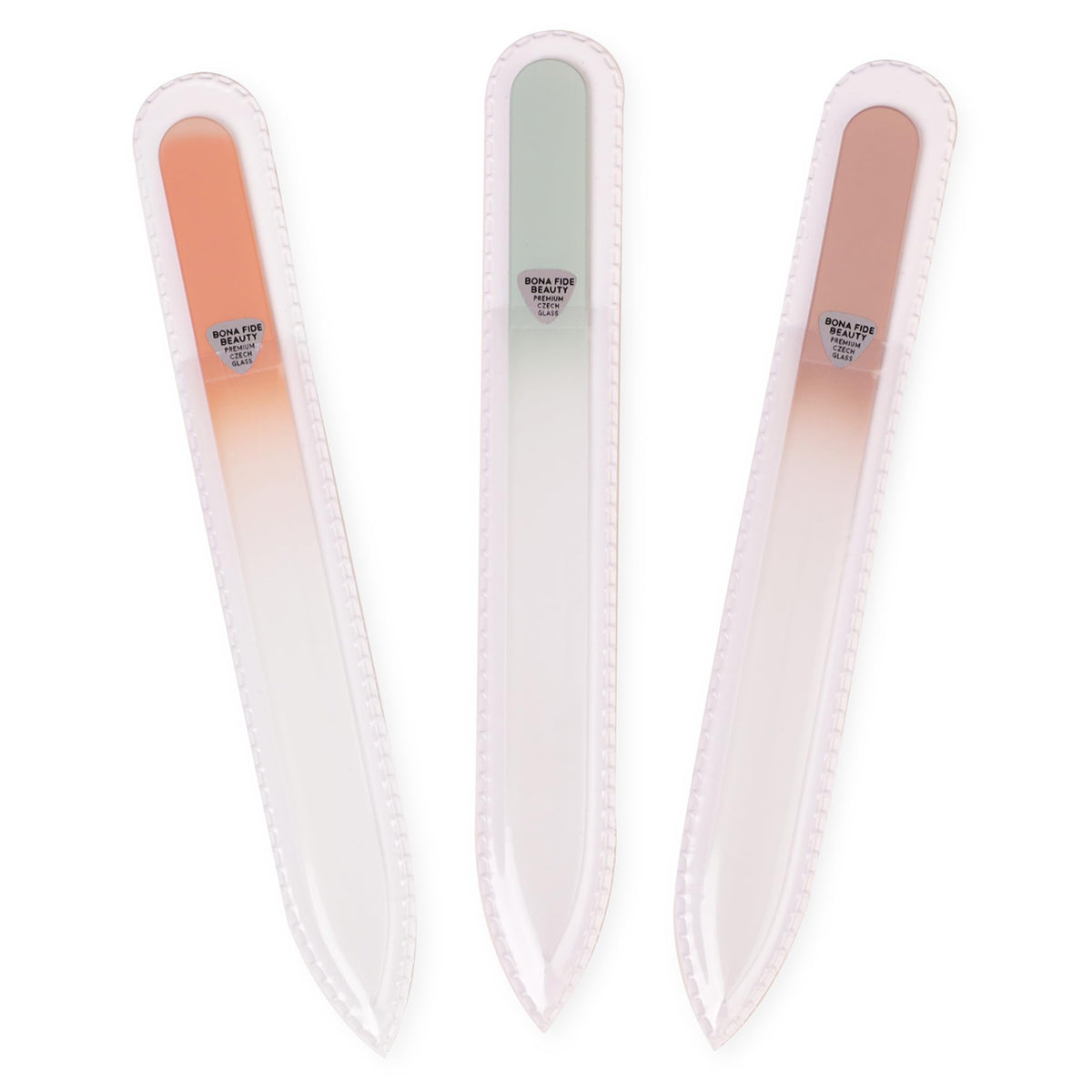 Czech Glass Nail File Set 3PCs, Muted Fall Colors Nail Filers by Bona Fide Beauty - Perfect Nude Nails Files, Beauty Gifts for Women, Crystal Nail File Set