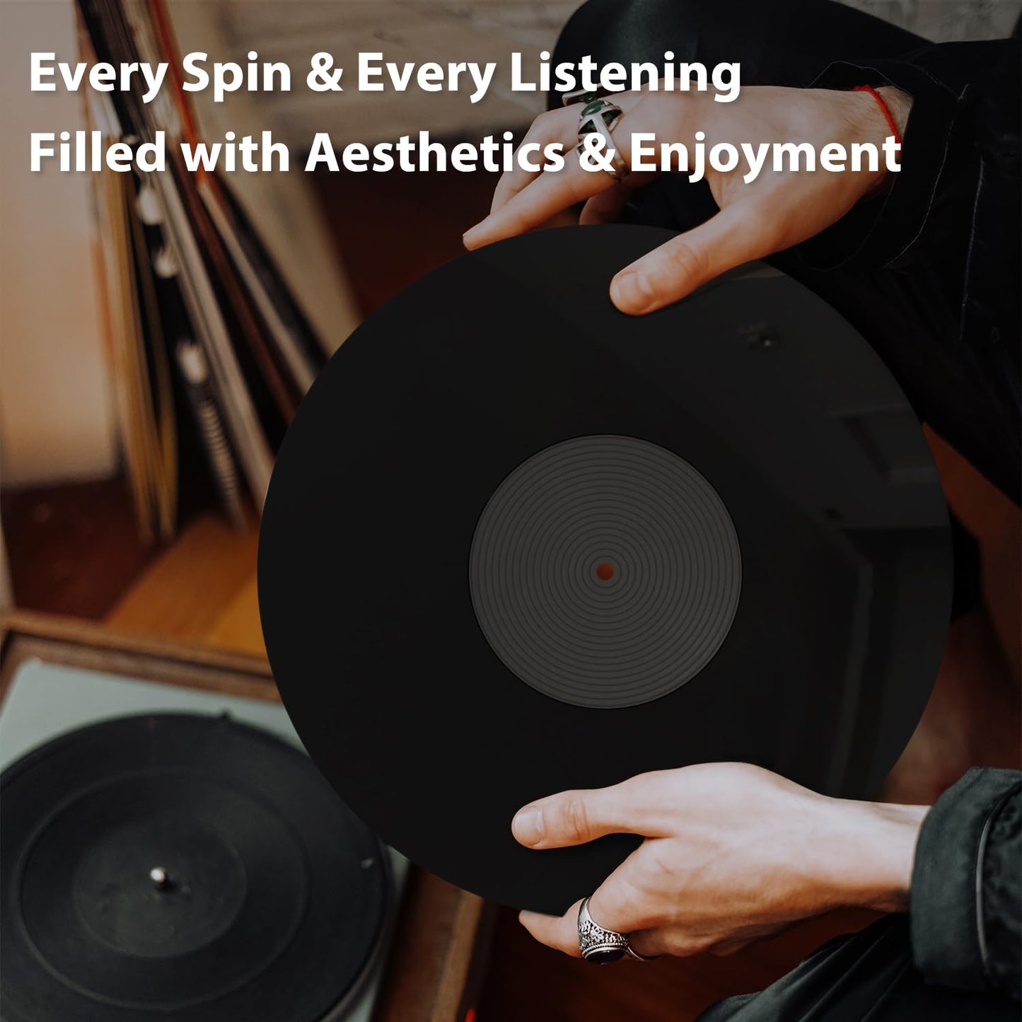 Tapete para Tocadiscos, Bandeja de Registro: Bandeja de Acrílico para Tocadiscos, Alfombrilla Antideslizante de Vinilo para Tocadiscos, Antiestáticos, Más Apretados y Definidos (e - Alfombrilla Negra)