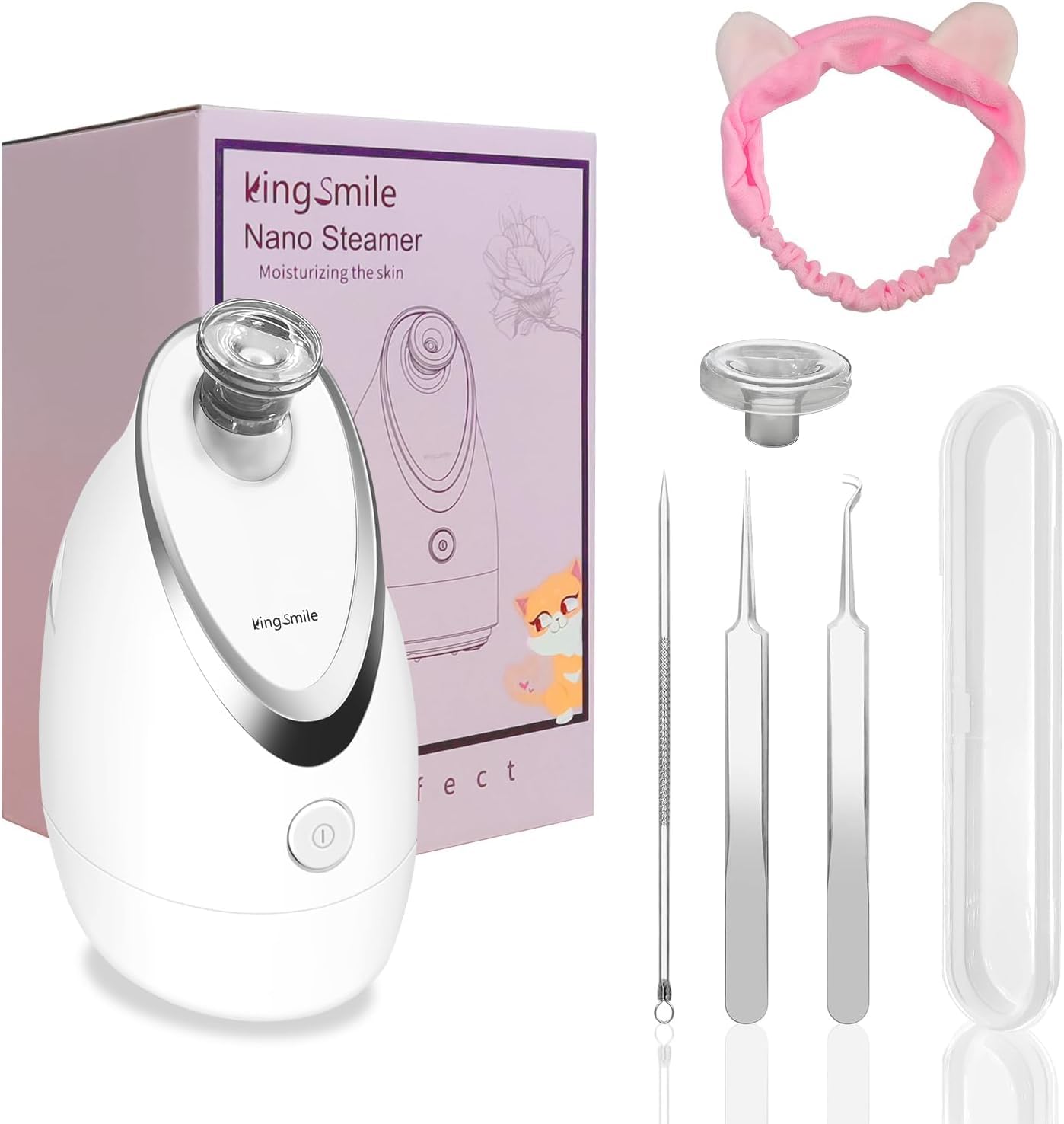 Kingsmile Vaporizador Facial, Vaporizador Facial 2 En 1 para Facial, Vaporizador Nano Compacto Con Aromaterapia, Humidificador Facial - Boquilla Ajustable, Vapor Cálido para El Hogar Spa & Senos Paran