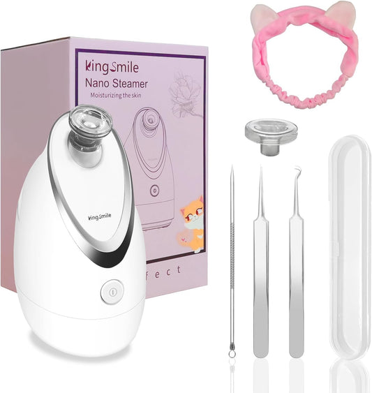 Kingsmile Vaporizador Facial, Vaporizador Facial 2 En 1 para Facial, Vaporizador Nano Compacto Con Aromaterapia, Humidificador Facial - Boquilla Ajustable, Vapor Cálido para El Hogar Spa & Senos Paran