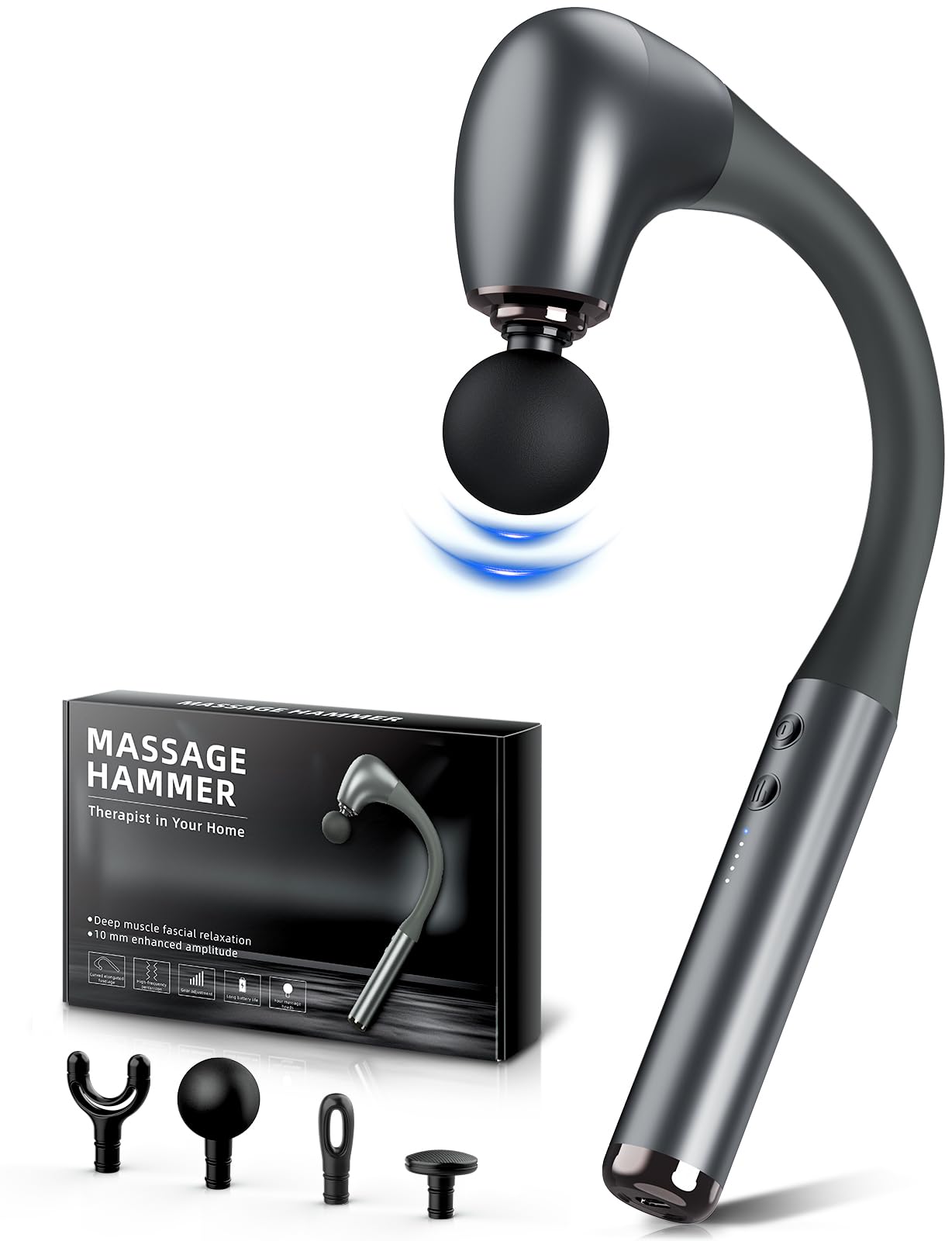 FVZ Pistola de masaje con mango de extensión mejorado, pistola de masaje de 10 mm para tejido profundo, masajeador de espalda, masajeador de músculos/cuello/hombros/cintura/piernas portátil para ali