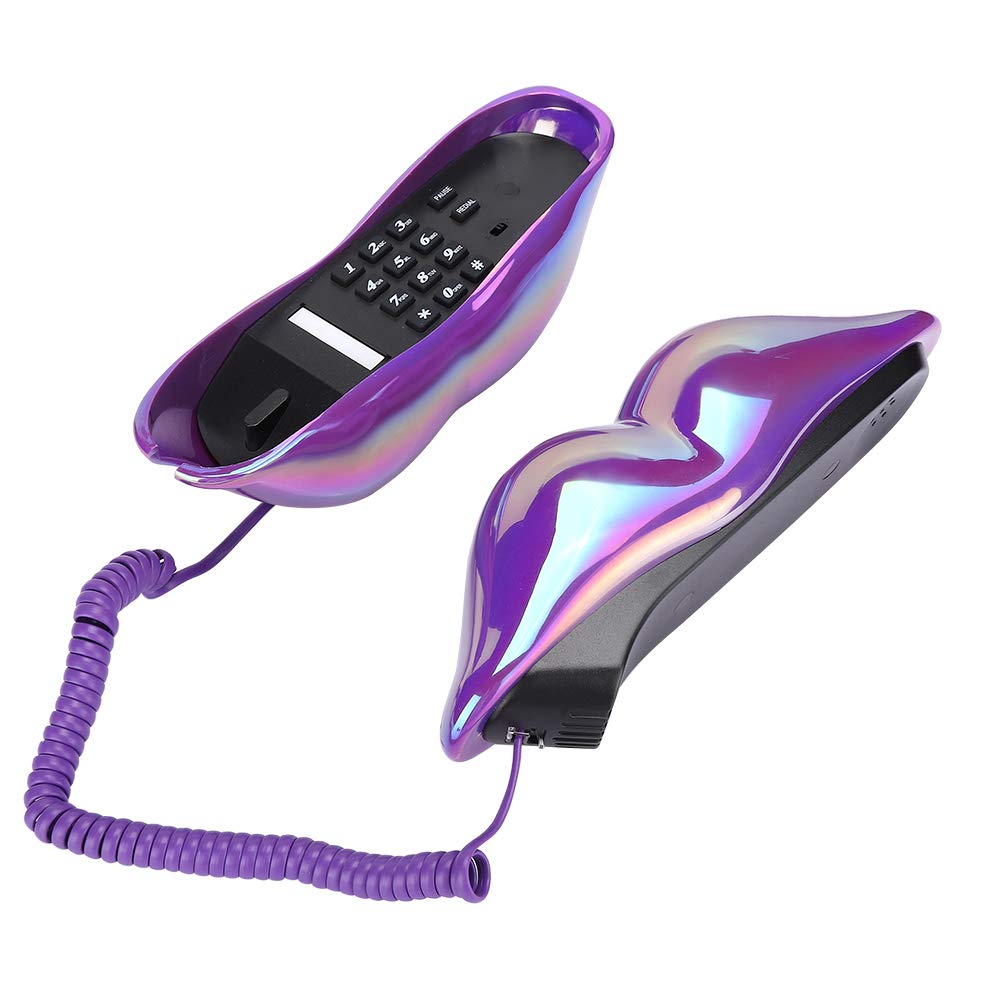 Teléfono Fijo de Escritorio Con Forma de Labios Morados - Electrochapado, Creativo, Lindo y Brillante - Con Cable