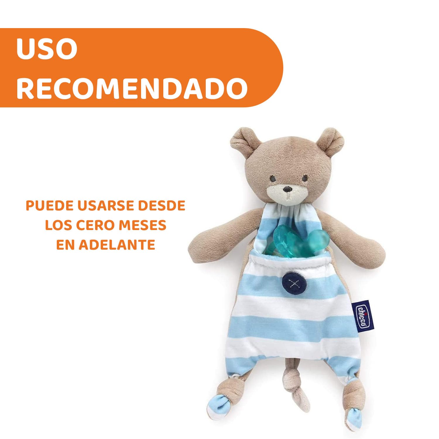 CHICCO, Porta Chupón Pocket Friend, Color Azul