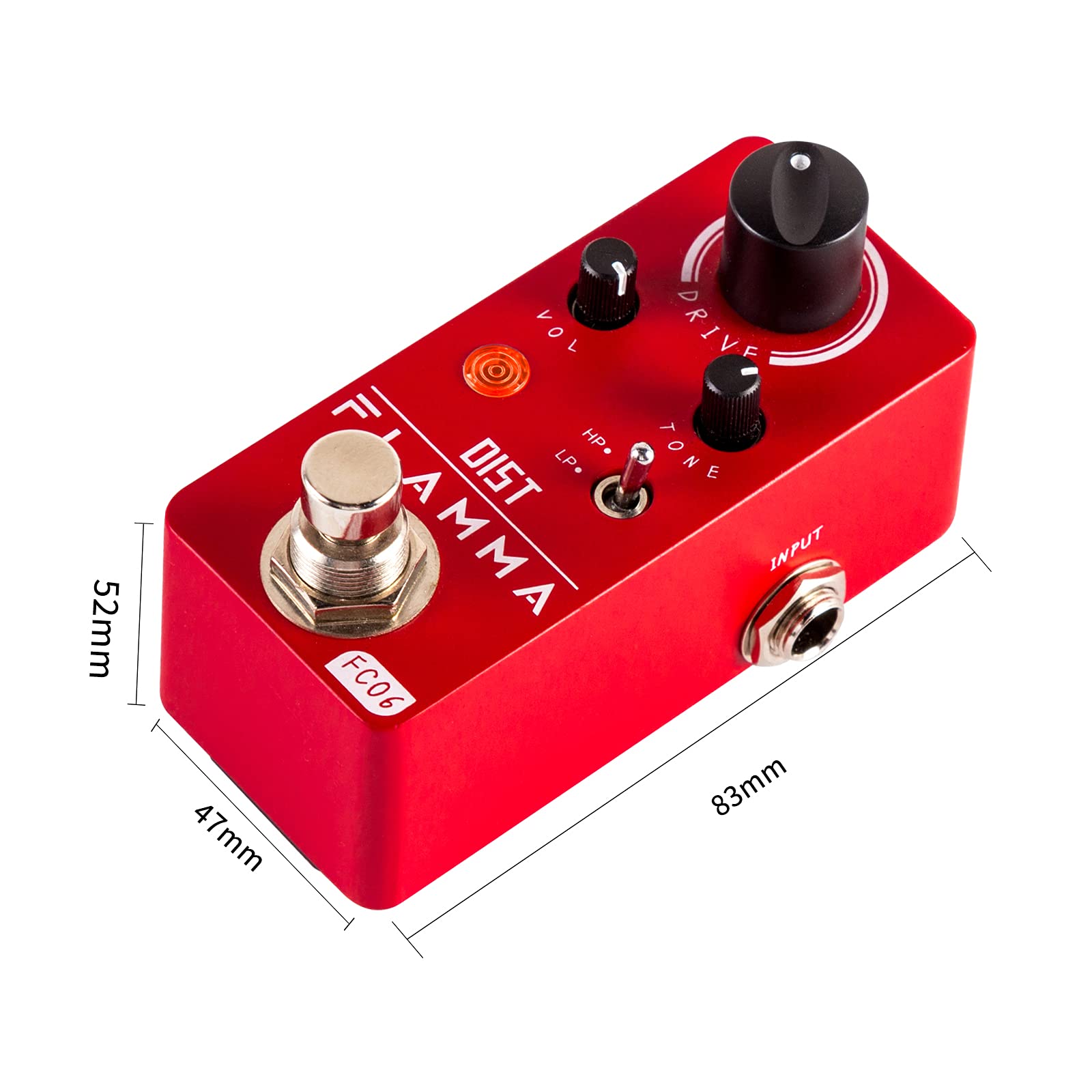 Pedal de Distorsión Flamma FC06 Rojo con Carcasa de Metal y True Bypass