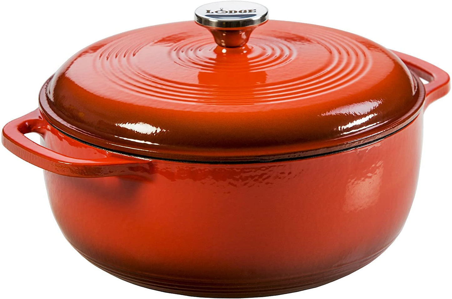 Lodge - Horno holandés de hierro fundido esmaltado de 7.5 cuartos con tapa, asas dobles, apto para horno hasta 500 °F o en estufa, uso para marinar, cocinar, hornear, refrigerar y servir - Amapola