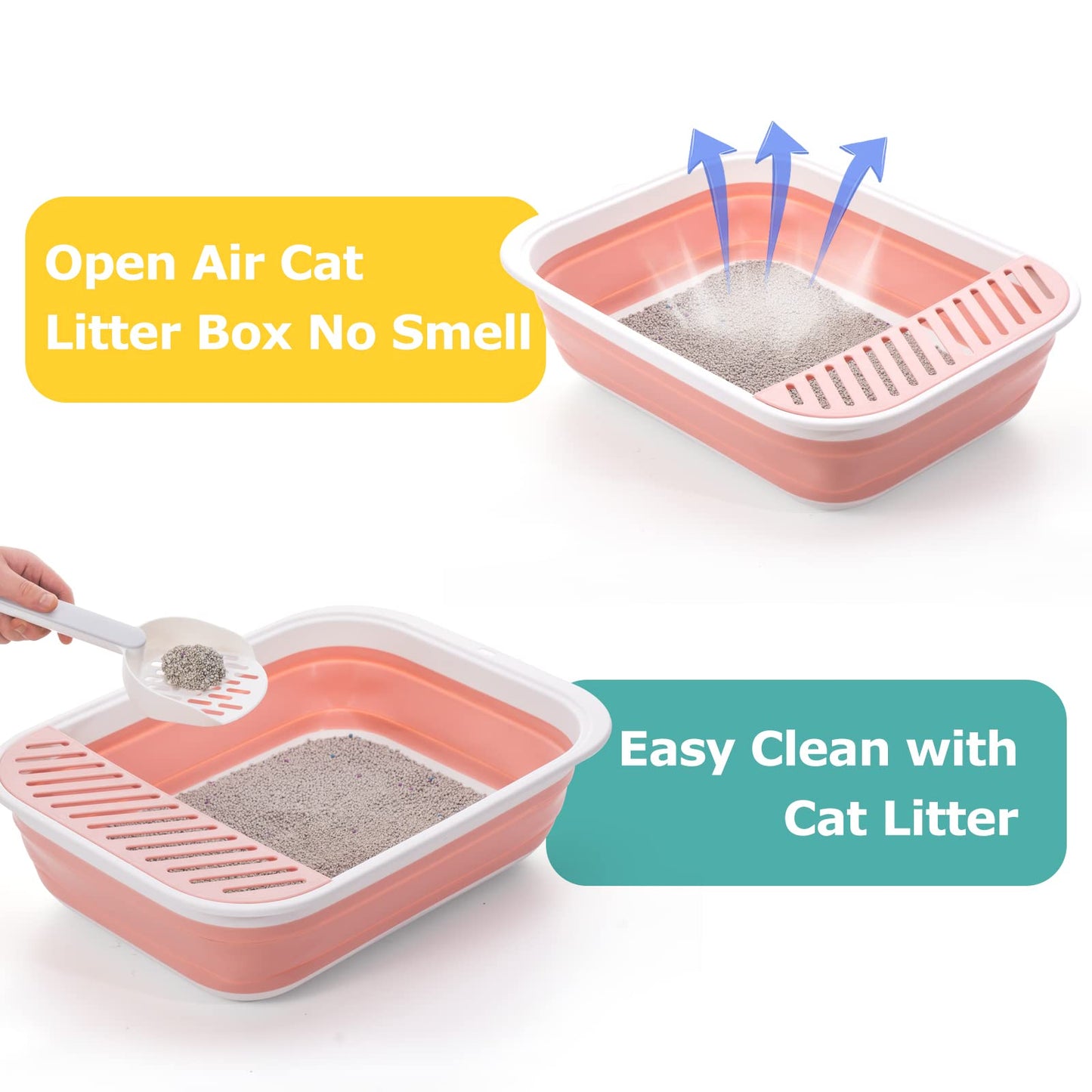 Caja de Arena Plegable TomteNisse Grande Ajustable Antisalpicaduras sin Olor para Gatos