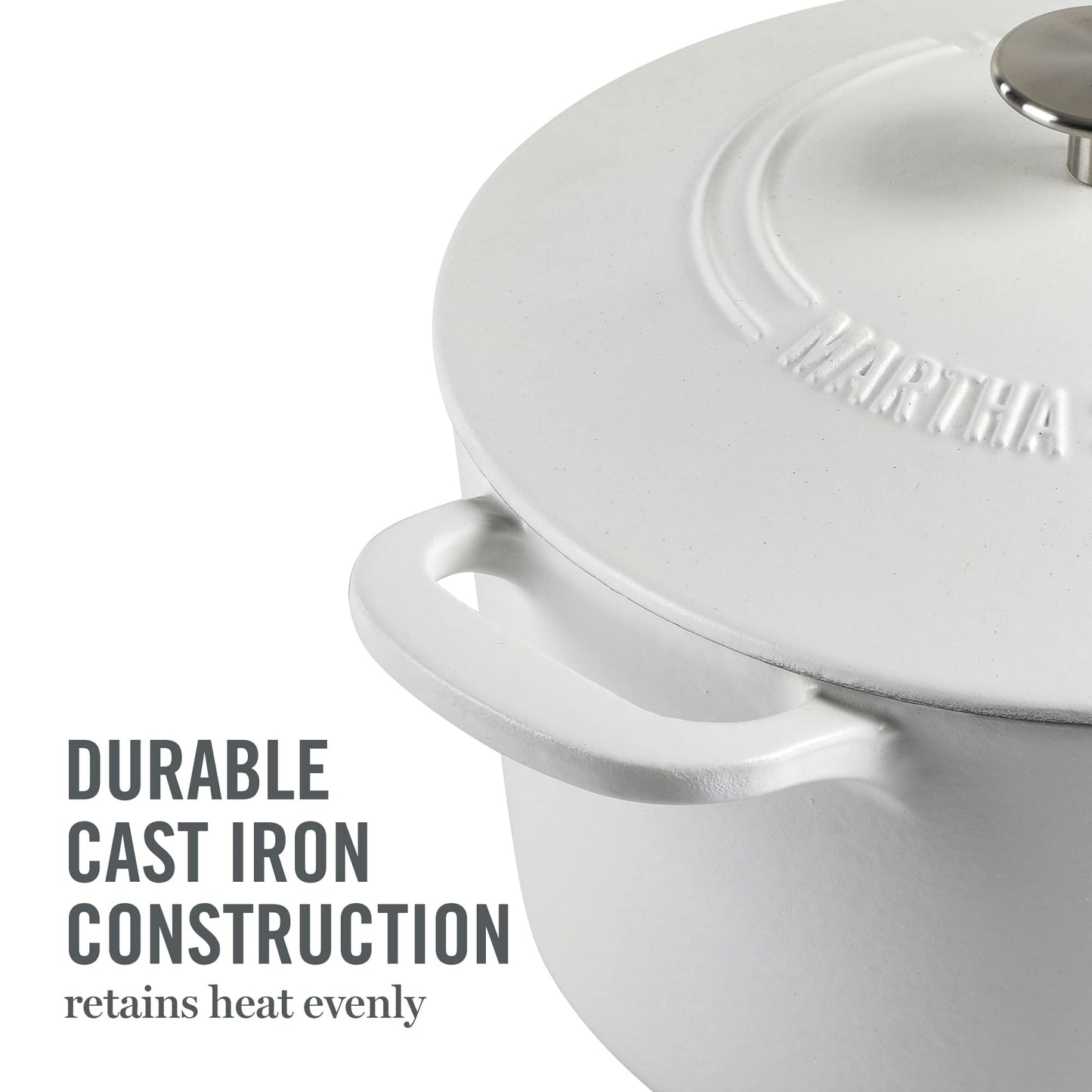 MARTHA STEWART Gatwick - Olla para horno holandesa de hierro fundido esmaltado de 7 cuartos con tapa, color blanco mate
