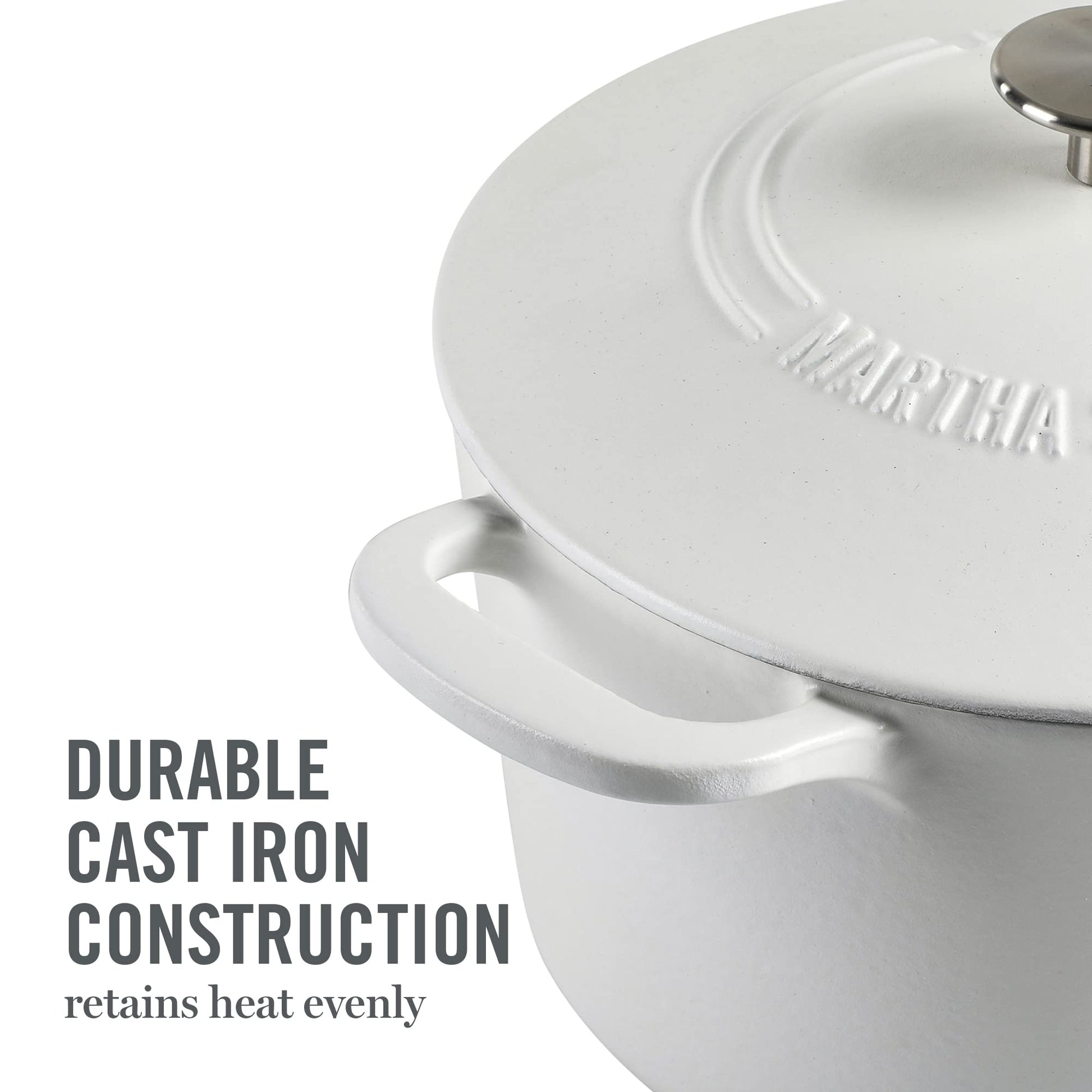 MARTHA STEWART Gatwick - Olla para horno holandesa de hierro fundido esmaltado de 7 cuartos con tapa, color blanco mate
